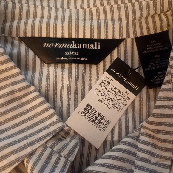 NWT Norma Kamali Vertical Striped Tie Front Shirt Dress - Picture 9 of 10